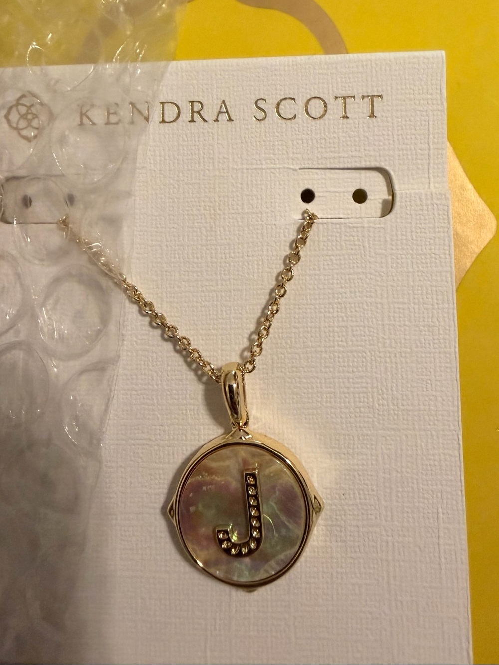 Kendra Scott Gold Necklace with Brown Initial J Charm